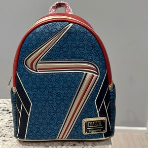 NEW- Marvel loungefly backpack Ms. Marvel, blue/red/gold, zipper, side pockets